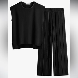Amazon Black Sleeveless Top and Wide-Leg Pants Set